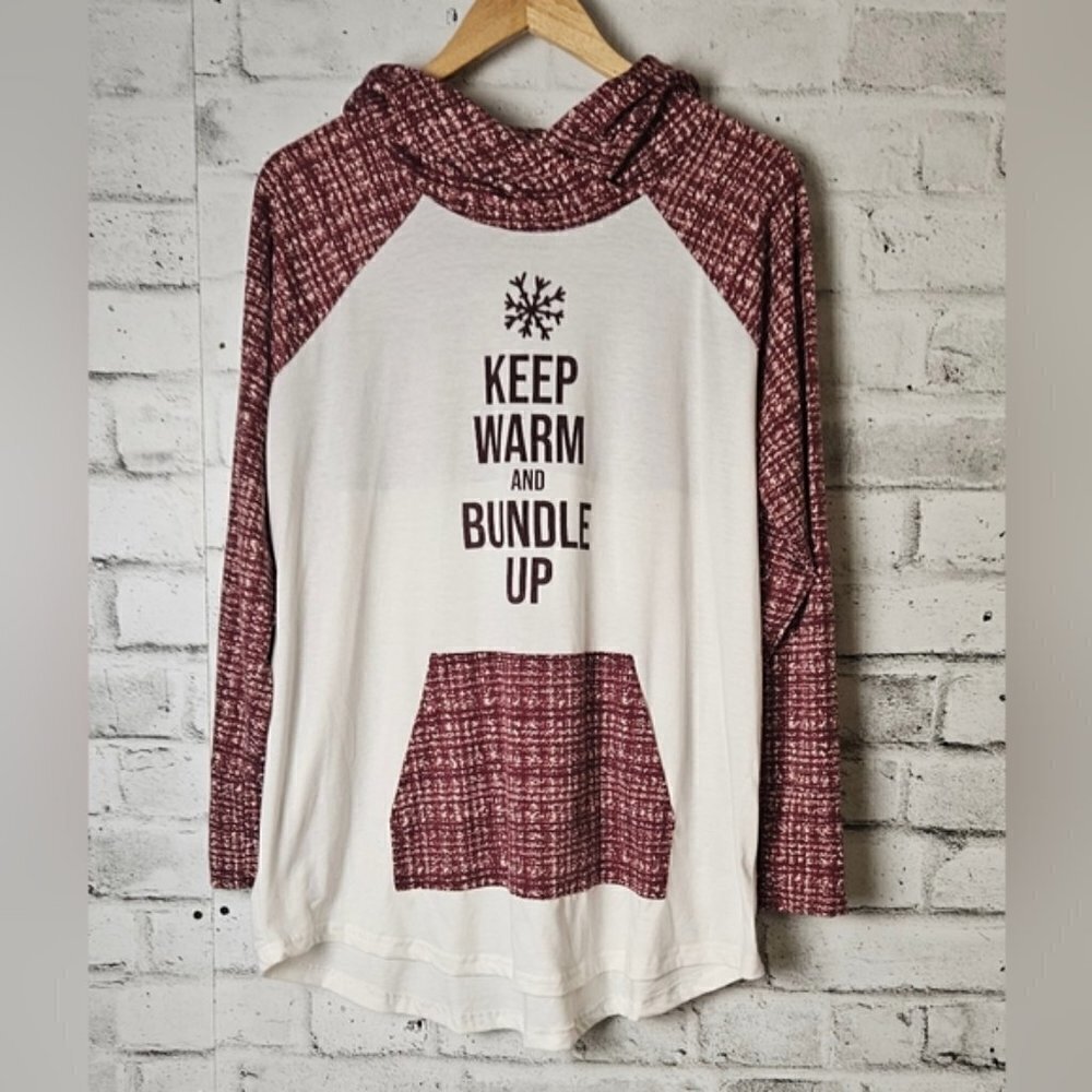 LuLaRoe Amber Burgundy Cream Hoodie Keep Warm and Bundle Up Womens XL